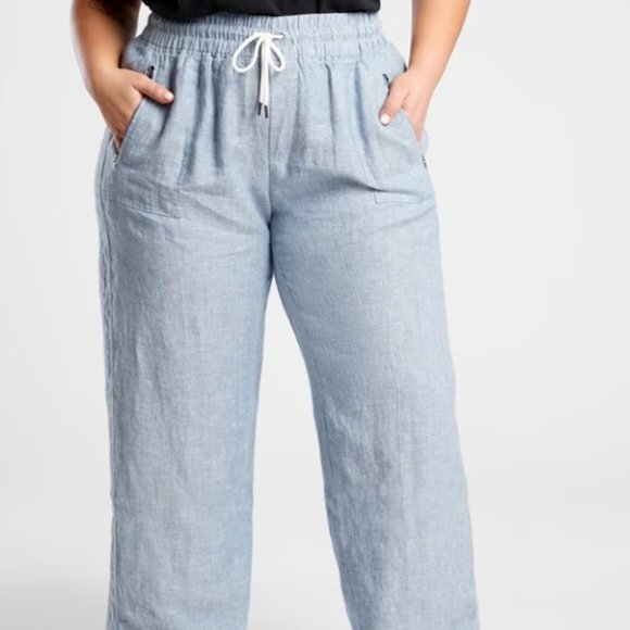 Athleta Cabo Linen Wide Leg Pants Women 20‎ Elastic Waist Pockets Lightweight - Picture 13 of 14